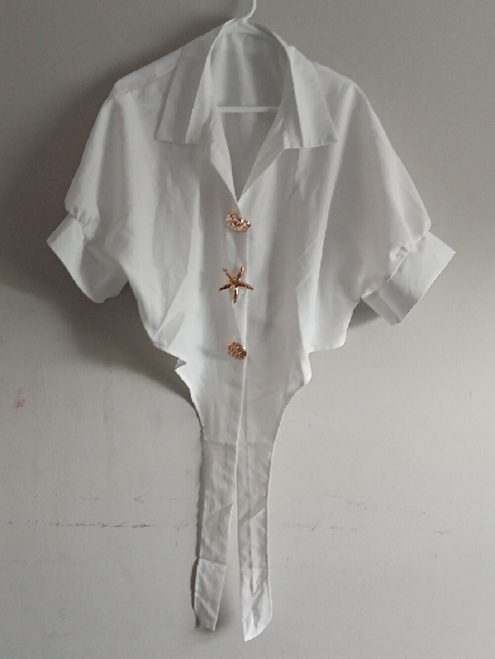 White Button-Front Women’s Bodysuit Blouse - Picture 5 of 5